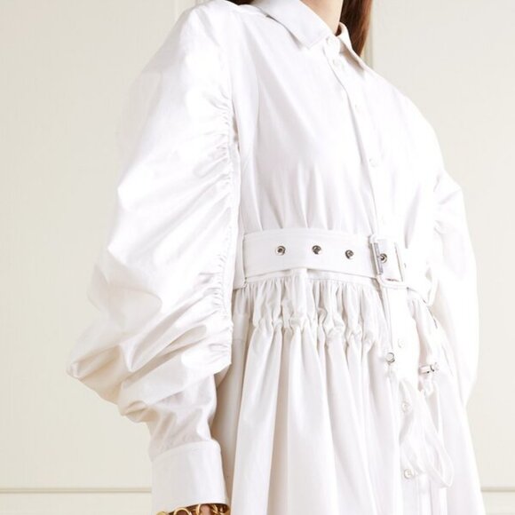 NWT$3195 ALEXANDER MCQUEEN Parka Balloon Puff Sleeve Poplin Midi Shirt Dress 40 - Picture 2 of 16